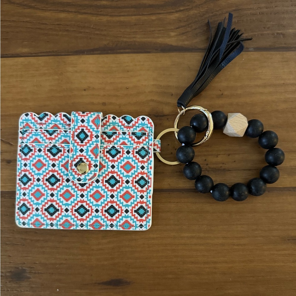 Geometric Pattern Card Holder with Keychain